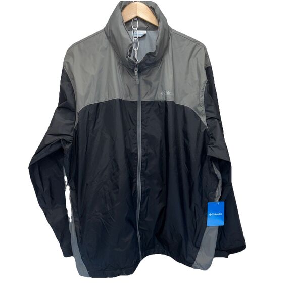 Columbia Men Zip Hooded Rain Jacket Black Gray Light Windbreaker Size XXL new - Picture 1 of 12